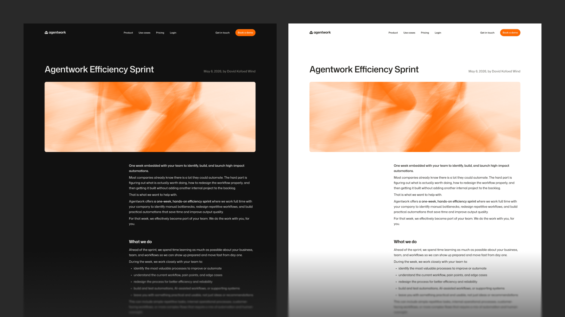 Article layout with title, date, and content
